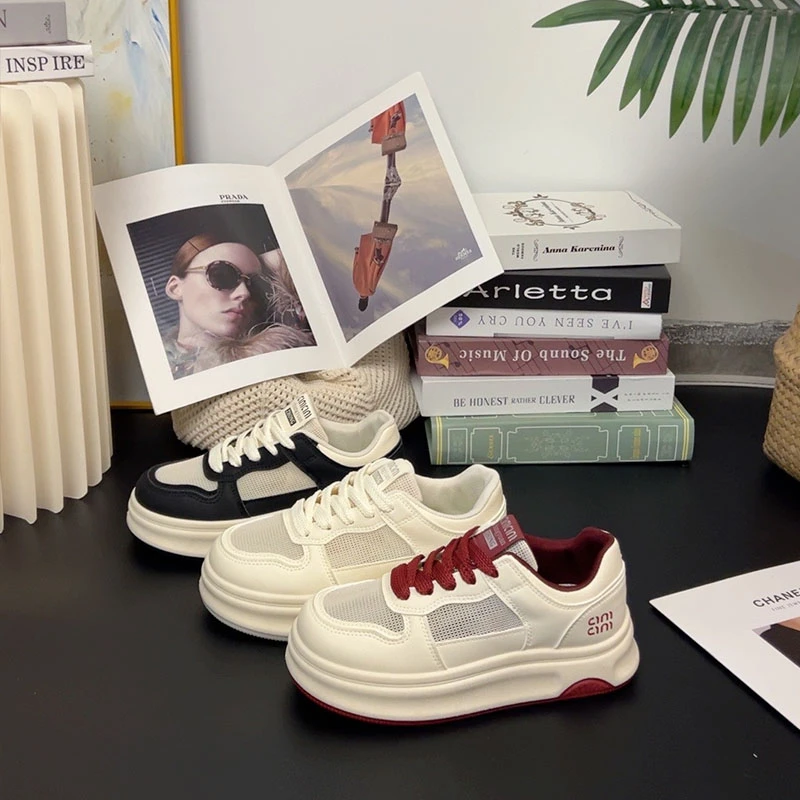 Y-2A厚底小白鞋女2025新款夏季网面透气增高板鞋百搭休闲运动鞋YD