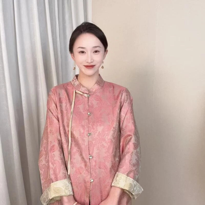【腰果花-粉】2025新款双面穿新中式国风提花外套-ZH38