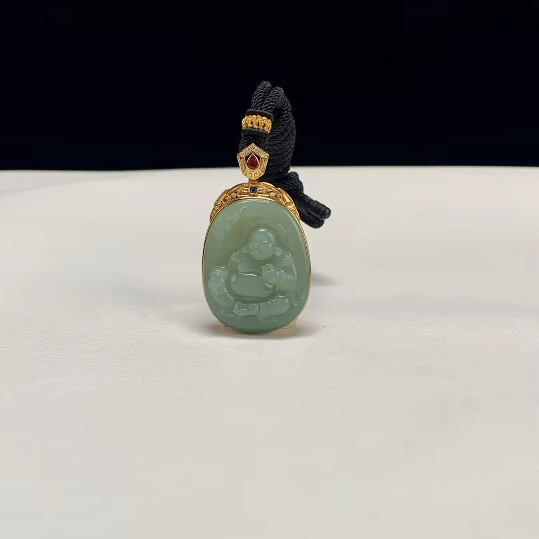 【豫人豫品】天然和田玉碧玉吊坠弥勒佛j1928