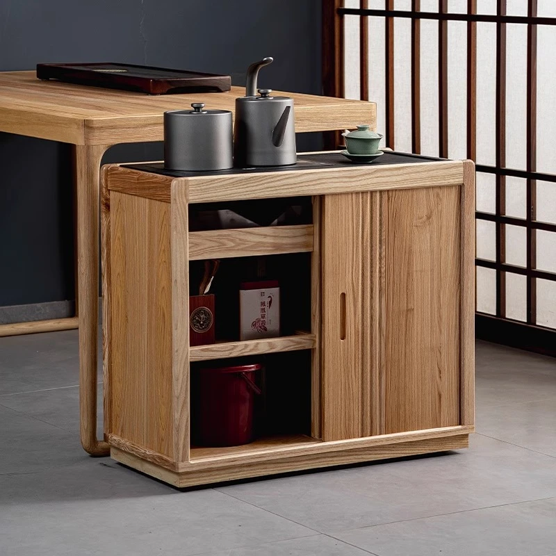 白蜡木茶水柜实木移动茶台烧水壶一体家用茶桌沙发边几柜简约茶吧
