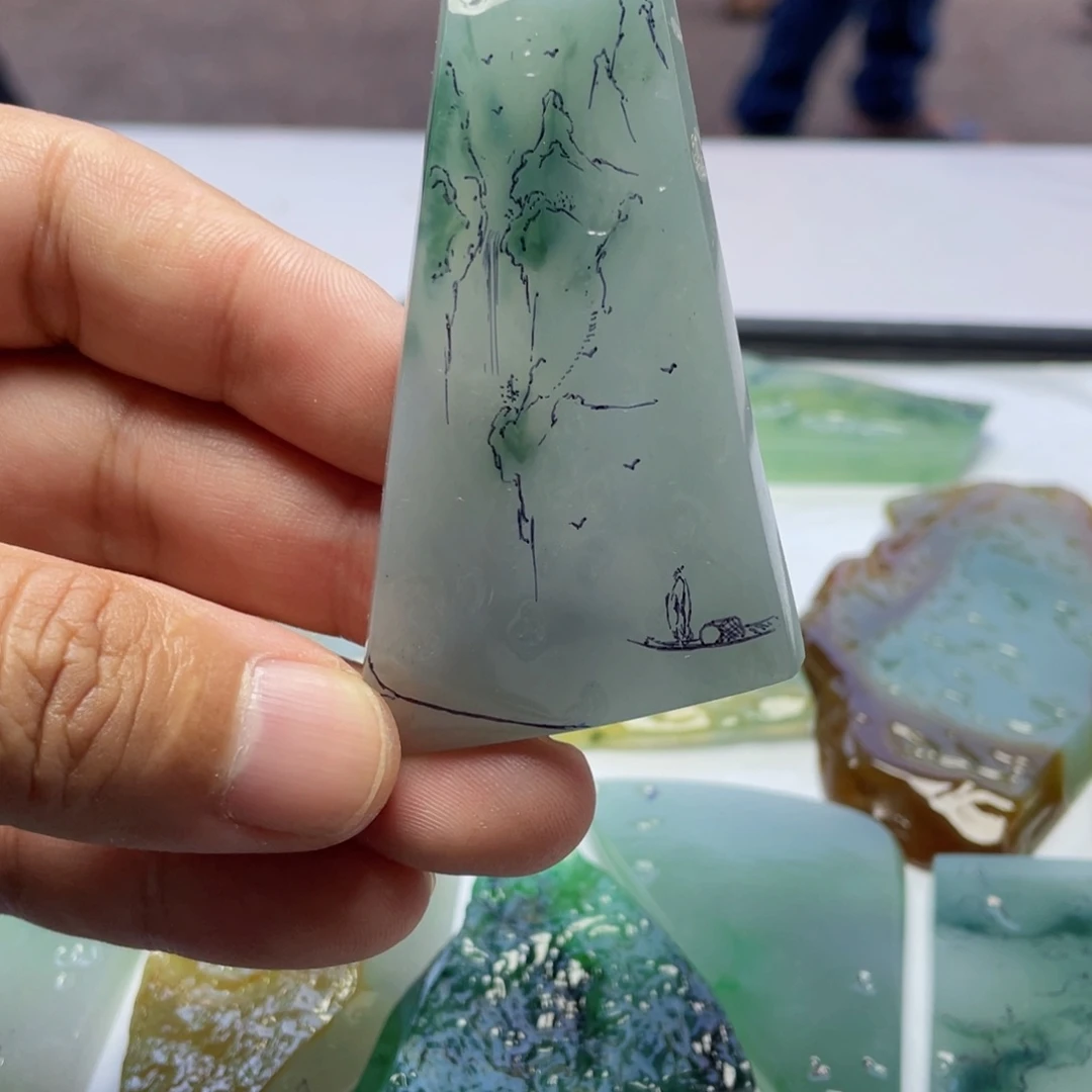 定制翡翠未镶嵌山水包工