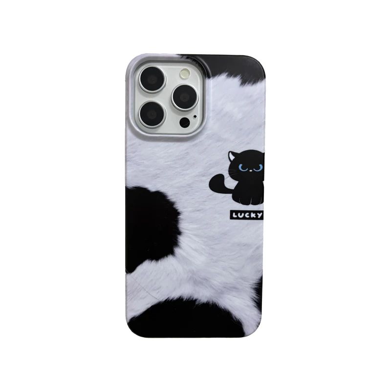 黑白毛发猫咪适用于苹果16promax手机壳iphone15pro个性14p/13/12