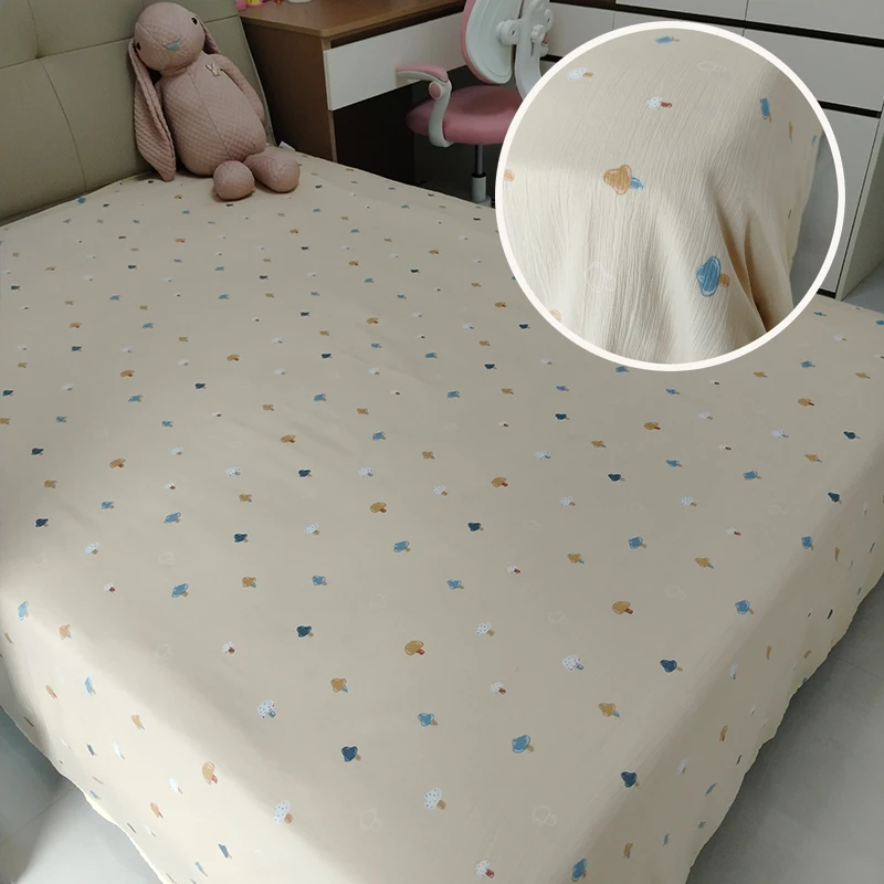 床单2.3m*2.5m秋冬新款加厚加密双层皱皱纱【黄色蘑菇】6