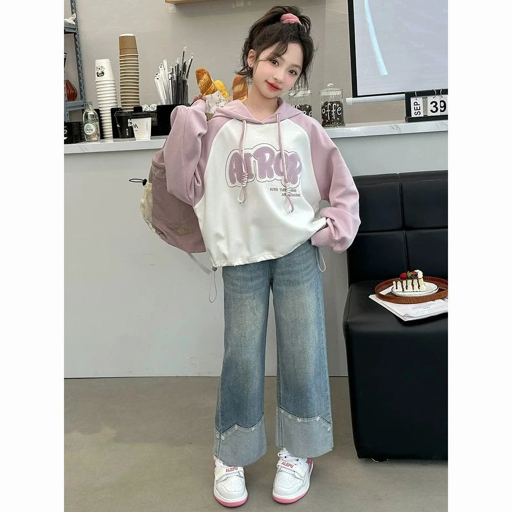 童泰【断码】女童套装秋装2025新款洋气中大童春秋时卫衣牛仔裤两