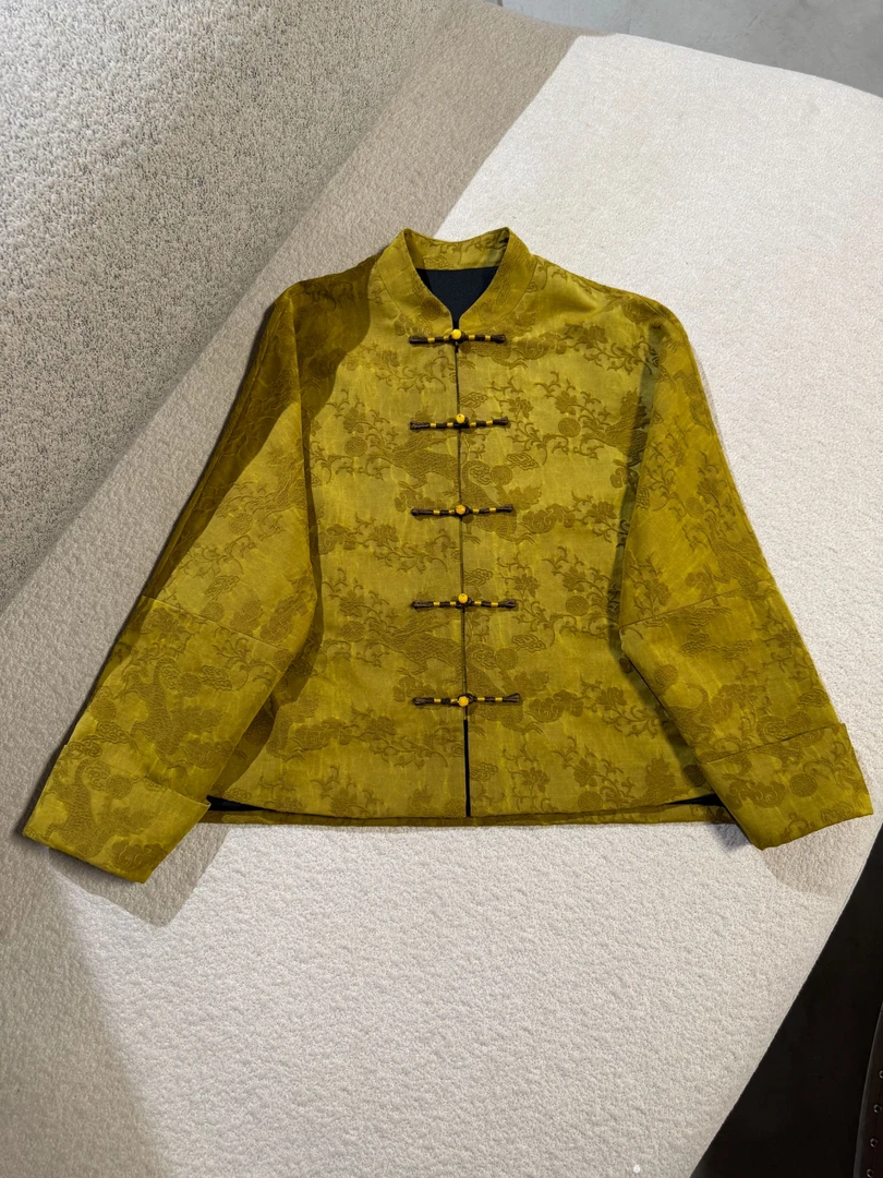 RONGYI-中式提花对襟长袖立领外套