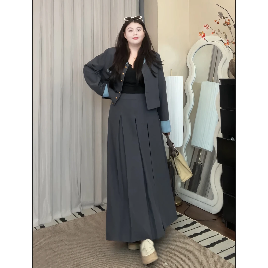 【小稳专属】秋季网红大码时尚套装女胖mm休闲上衣外套半身裙两件套