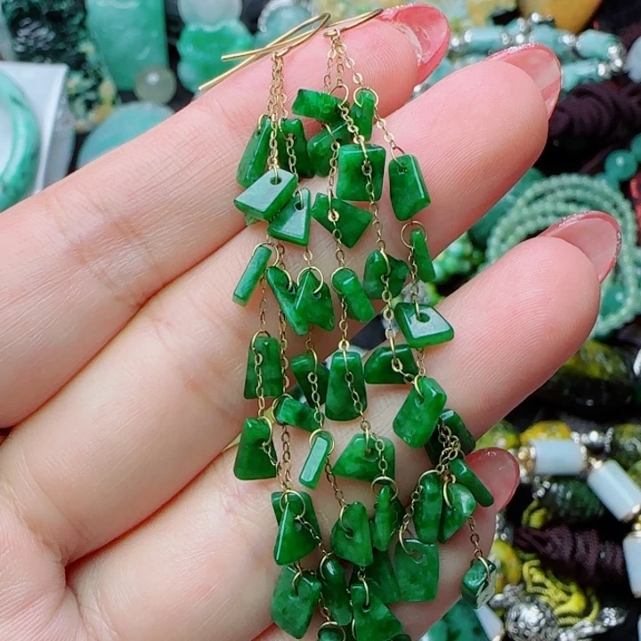 18K金镶嵌翡翠耳饰天然A货33