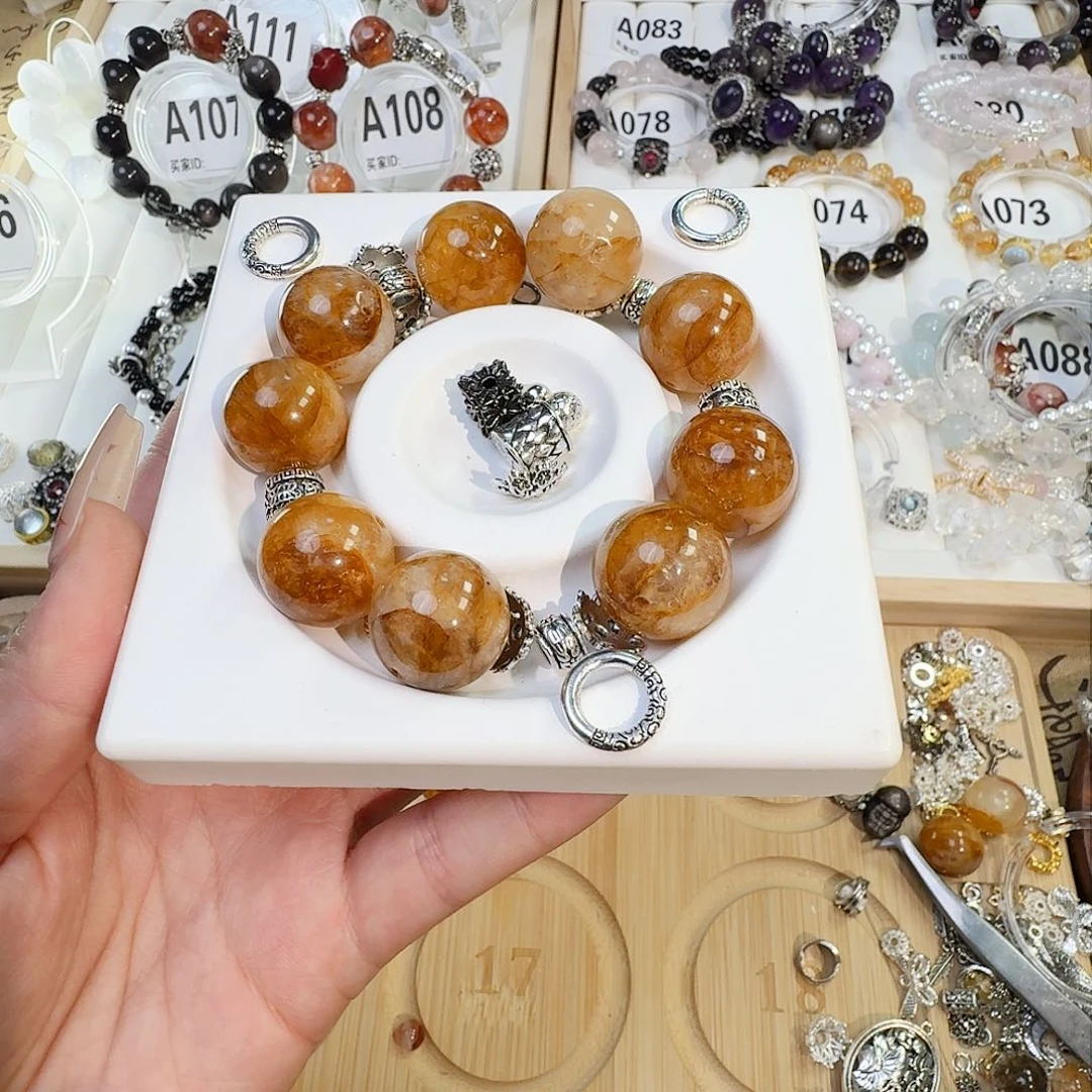 烟晶手链银S925镶嵌胶花