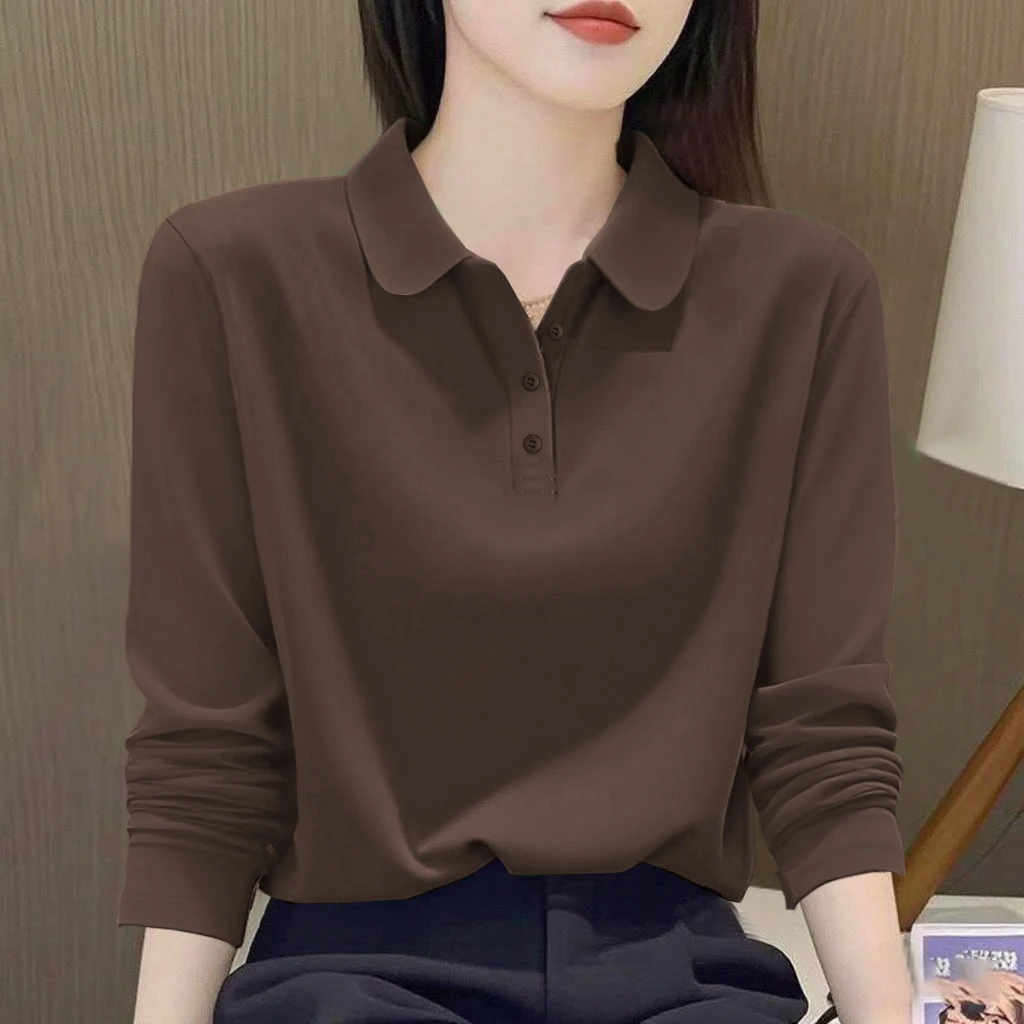 韩系翻领设计感长袖T恤2025年新款大码纯棉胖妹妹Polo衫上衣女装