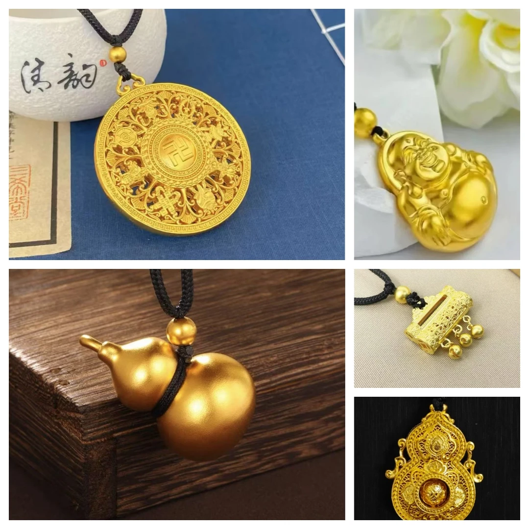 ［艺诺水贝黄金］投资金足金999古法吊坠合集-支持七天无理由