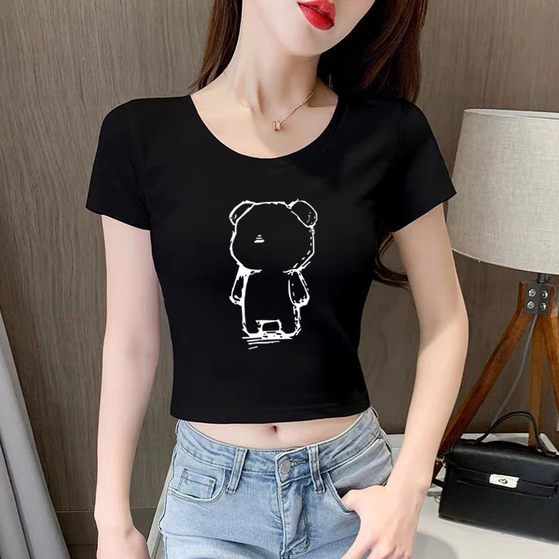 高腰短袖t恤女2025夏季修身显瘦设计感小众辣妹甜酷短款上衣ins潮