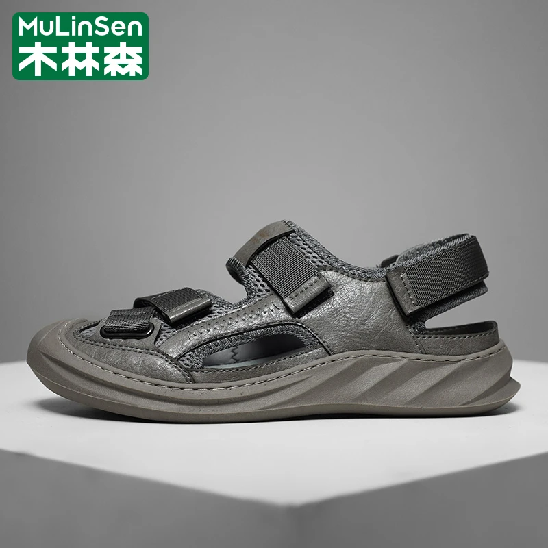 木林森沙滩鞋男款夏季外穿防滑软底凉鞋男士户外网面镂空凉鞋