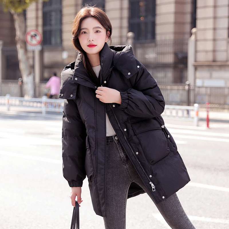 黑色冬季羽绒服女新款时尚中长款高品质收腰小个子90羽绒外套爆款