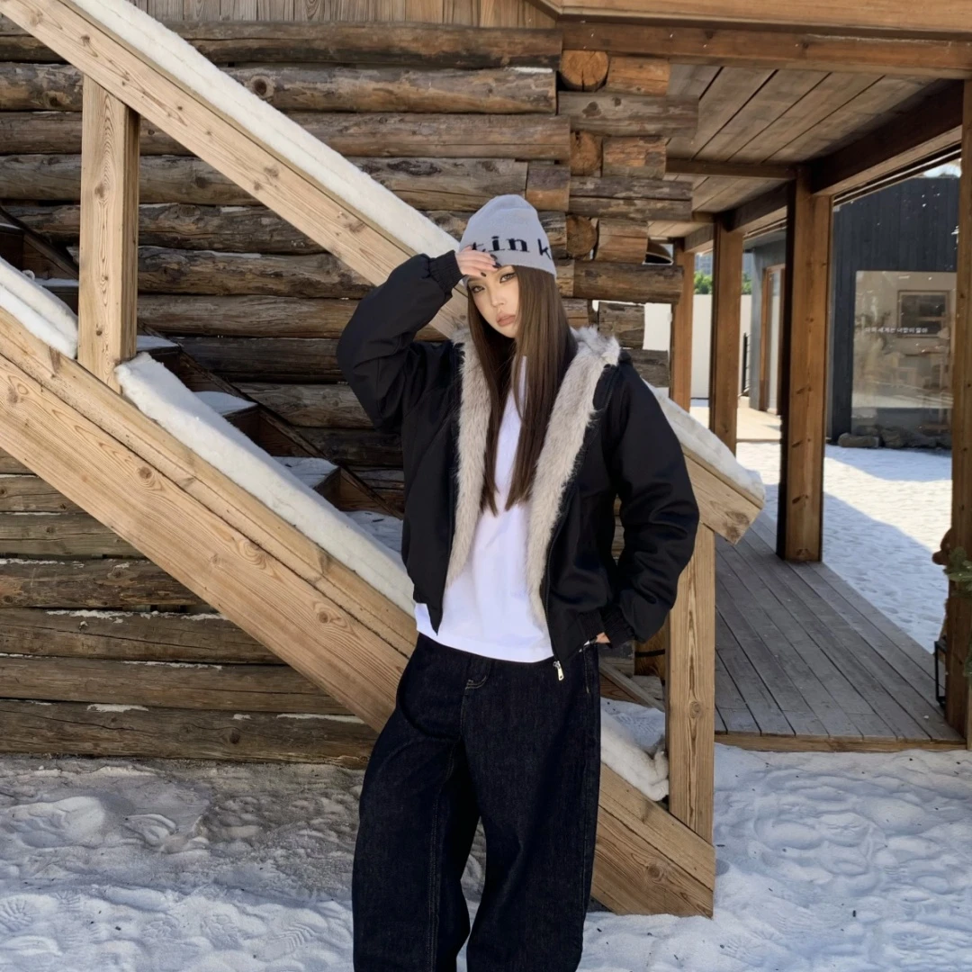 YearnObtainRainbow耳朵连帽座山雕棉服cleanfit男款复古冬棉外套