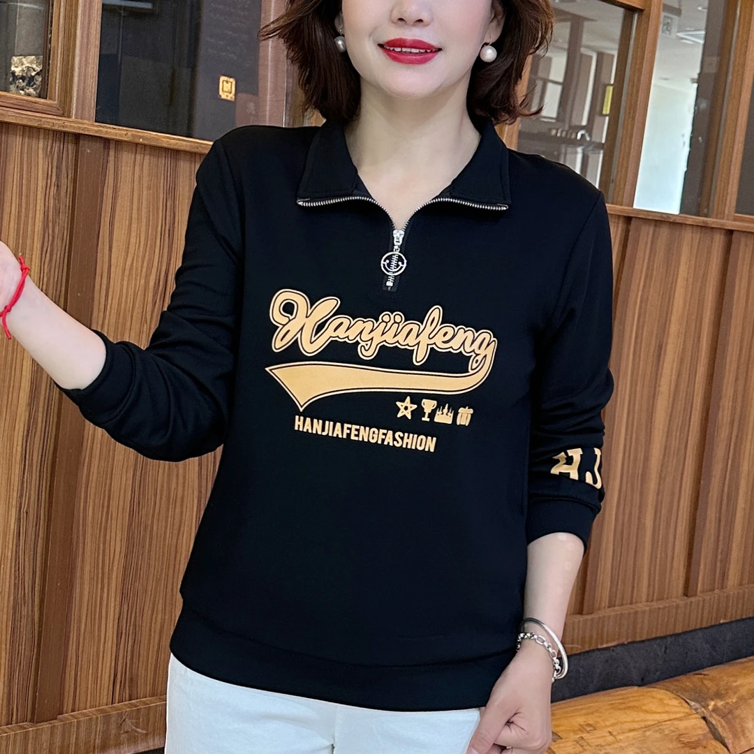 秋季新款半拉链气质百搭印花卫衣宽松显瘦洋气减龄休闲妈妈装B813