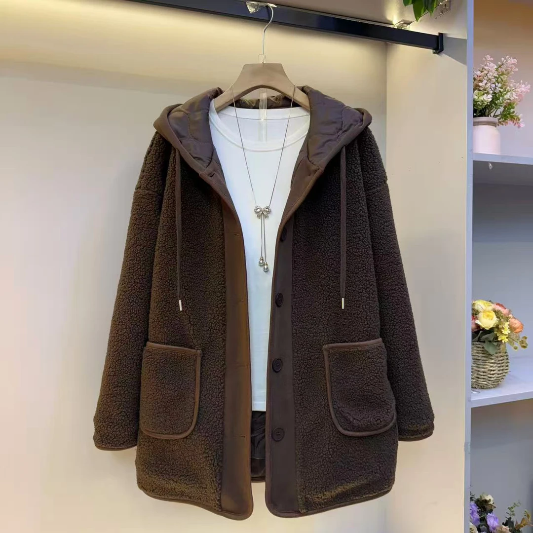 新款大码女装欧货时尚高级感连帽棉服外套