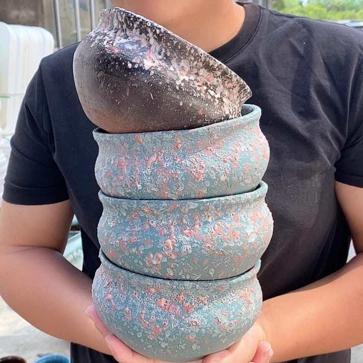 紫砂花盆口15高10四个
