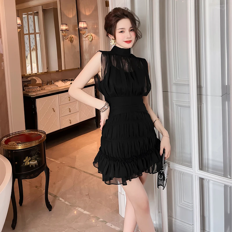 【时时原创】气质名媛性感修身女神范荷叶边露肩时尚包臀连衣裙5904