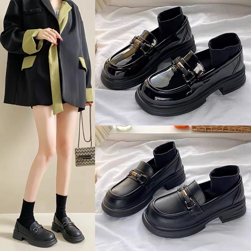 3362厚底乐福鞋女2025新款春季英伦风小皮鞋一脚蹬单鞋玛丽珍女鞋