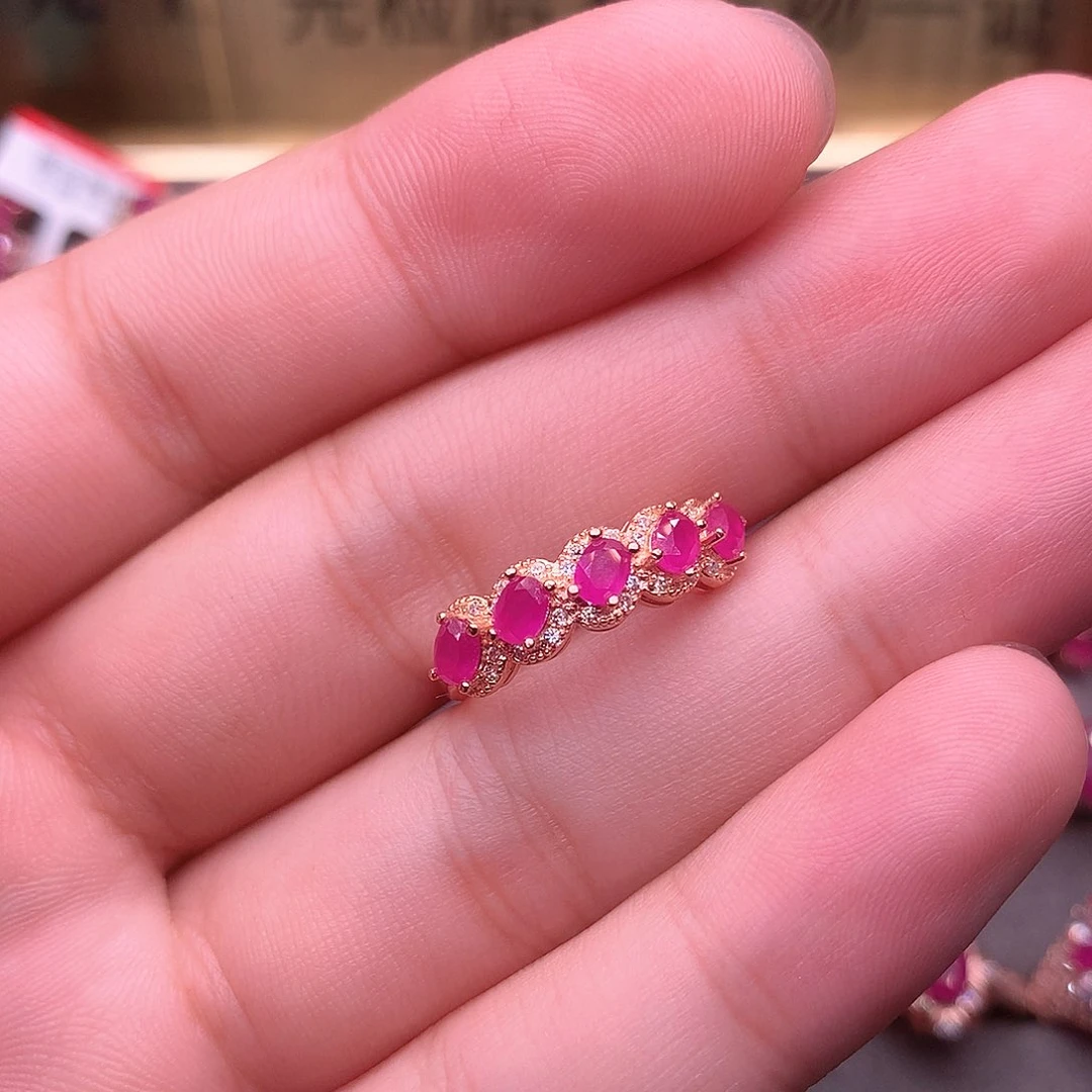 红宝石戒指银S925镶嵌