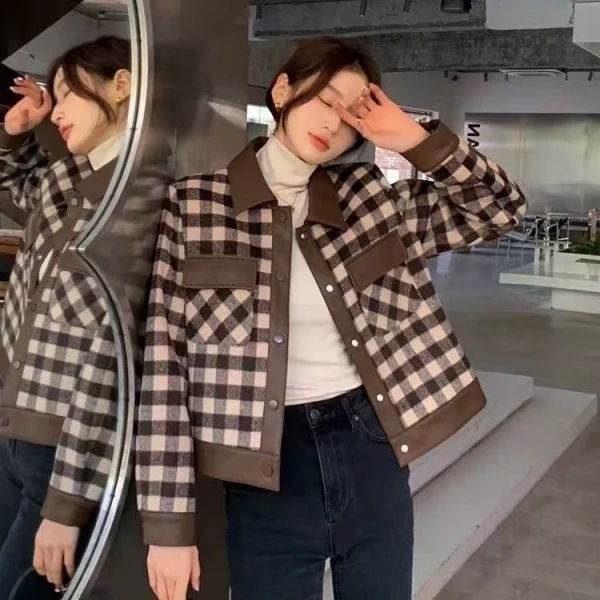 秋季上新~时尚韩范经典格子设计款小香外套 S23033