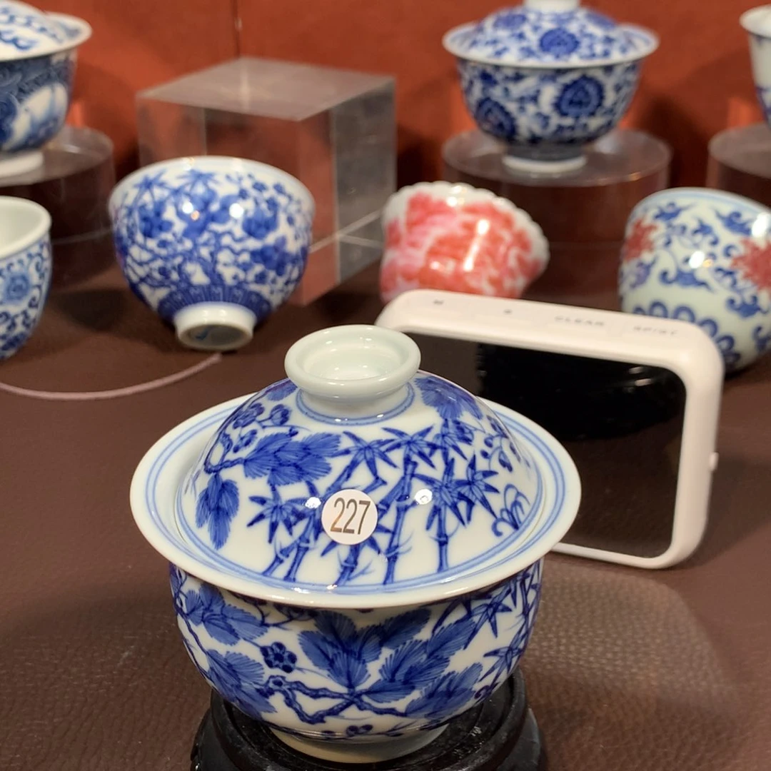 摆件小**明227青花松竹梅盖碗啦啦啦啦