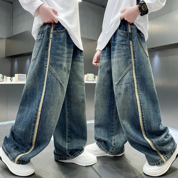 男童秋季宽松百搭牛仔长裤2025新款男孩帅气潮流中大童休闲裤子潮