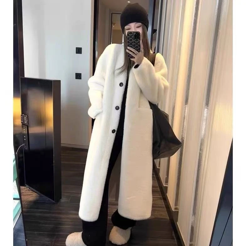 秋冬季纯色仿貂大衣外套PC019