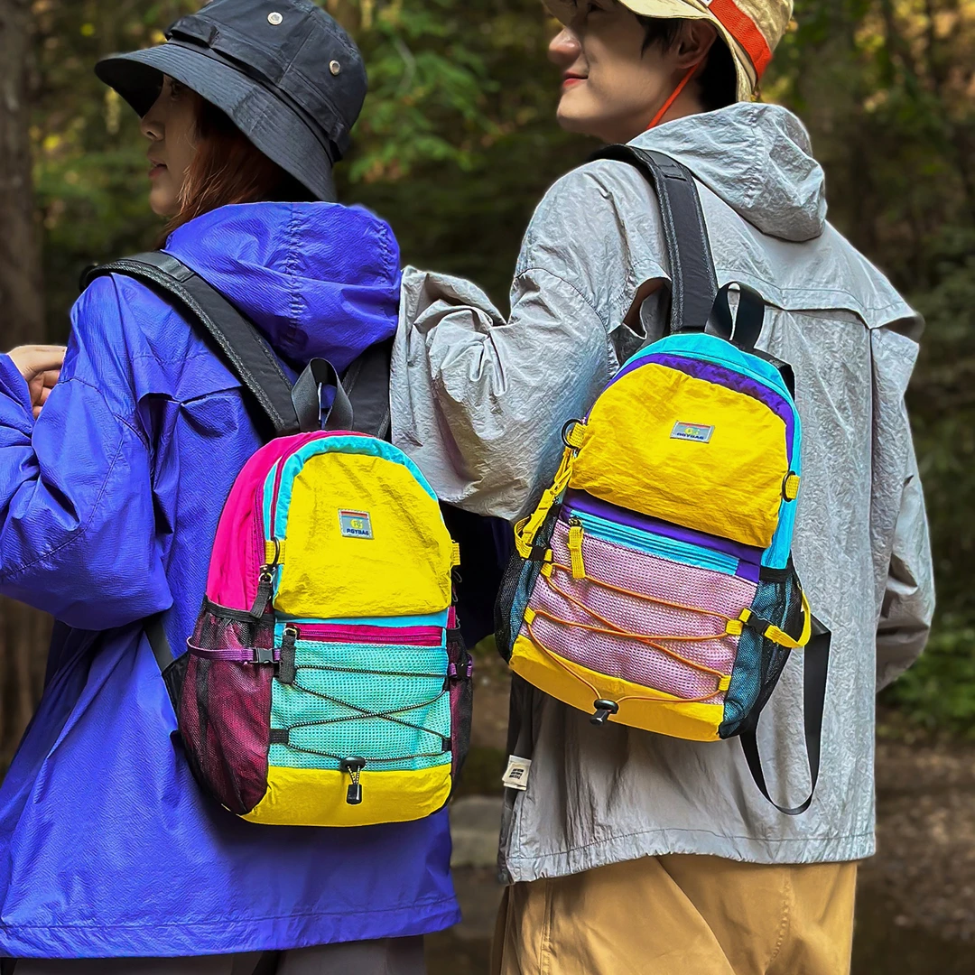 拼接撞色野餐登山包小众设计感双肩包户外徒步旅游背包学生小书包