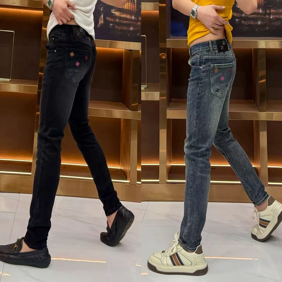 9892男士英伦风牛仔裤轻奢大气休闲牛仔裤重工秋冬时尚百搭