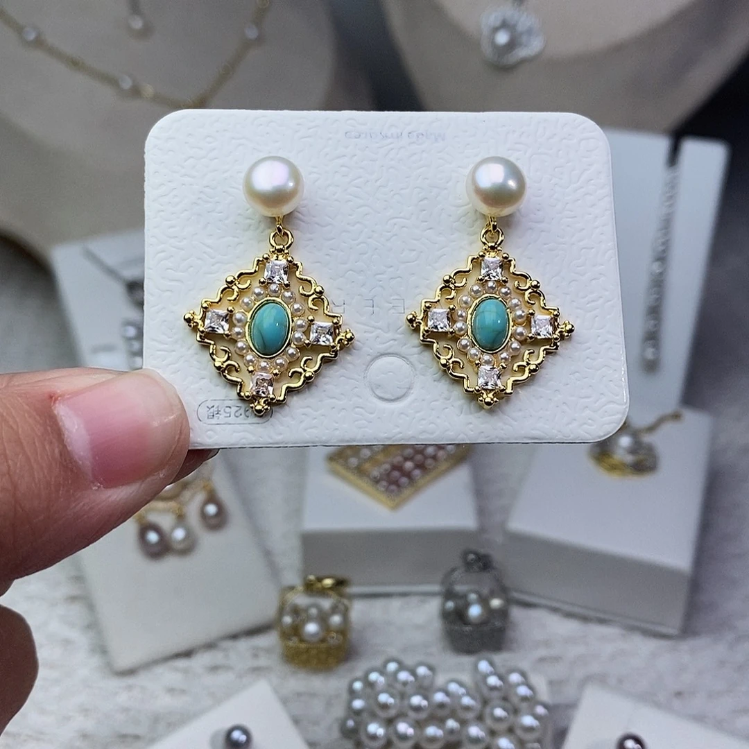 淡水珍珠耳饰银S925镶嵌