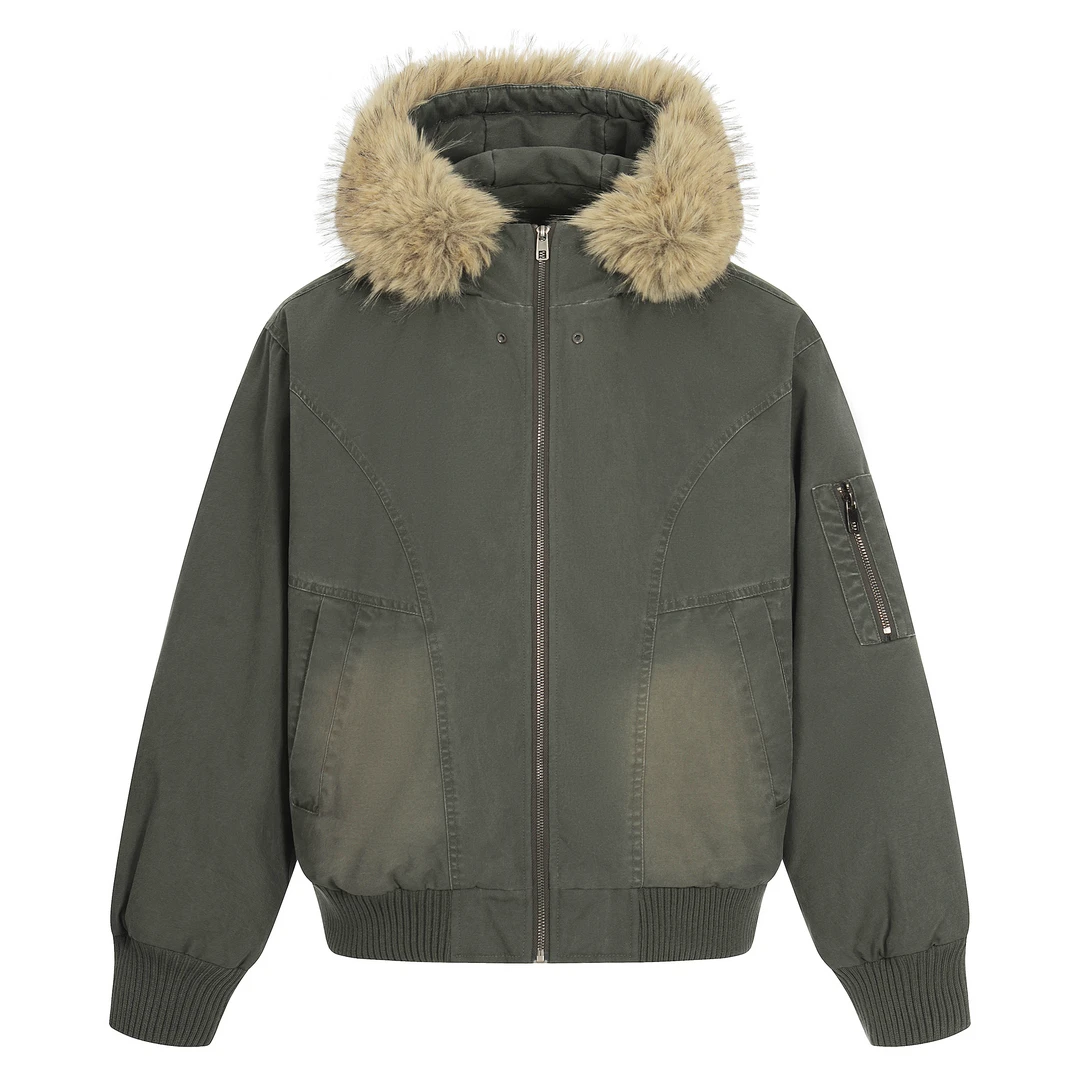 冬季美式复古可拆卸毛领连帽羽绒服男女90白鸭绒保暖加厚棉衣外套