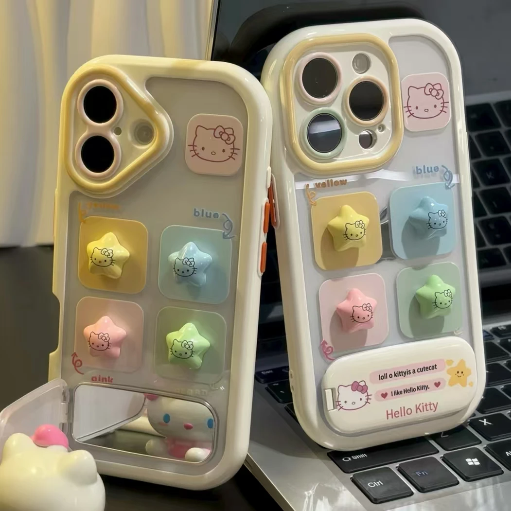 四宫格星星猫咪奶油支架手机壳适用苹果16华为p70vivo小米15oppo