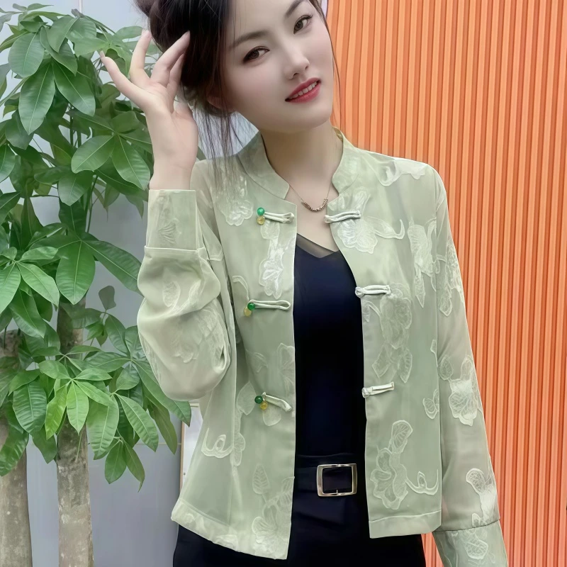 2025新款夏季新中式防晒薄款提花短外套春季唐装百搭绣花立领新款