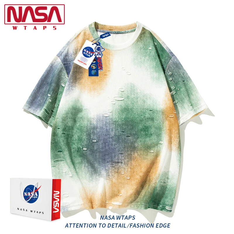 NASA WTAPS短袖t恤男士2025新款夏季扎染美式宽松半袖圆领上衣潮
