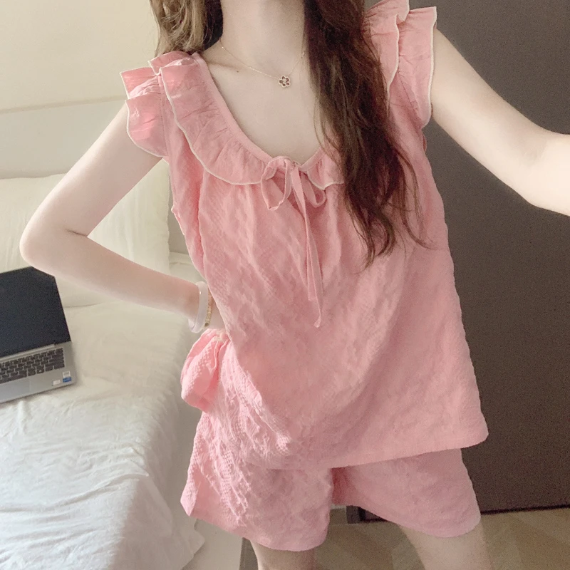 【带胸垫一体】少女感睡衣女夏季2025新款云朵棉背心短裤家居服套装