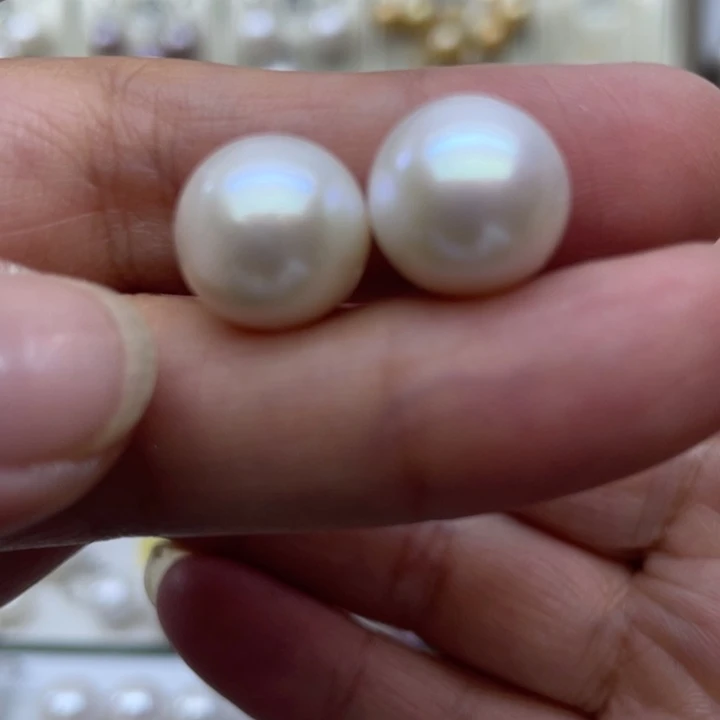 银S925镶嵌淡水珍珠耳饰差***.