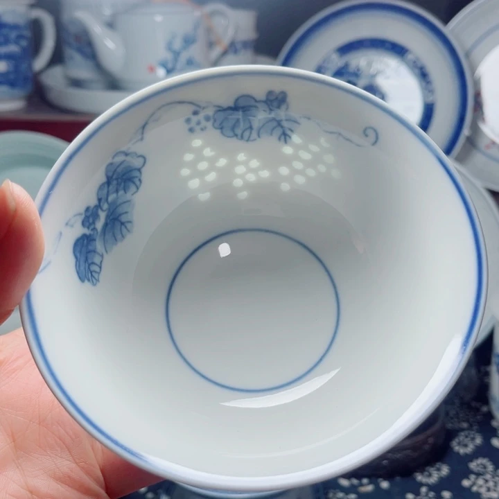 青花玲珑5寸饭碗葡萄