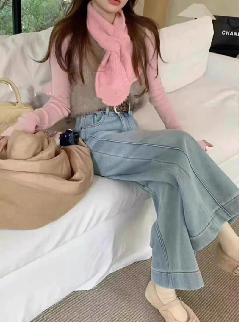 董小姐/2203直筒阔腿牛仔裤女韩版时尚高腰休闲百搭九分裤