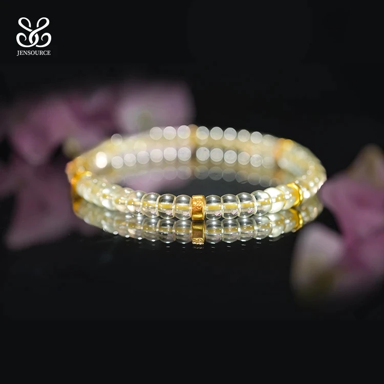 晶生源天然柠檬黄水晶手串 巴西净体老型直切文玩手链 高品质单圈