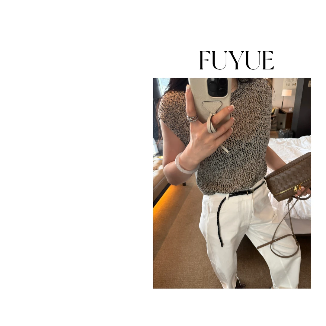 FUYUE赴约 品质灰色镂空背心老钱风通勤时尚休闲百搭夏季显瘦气质