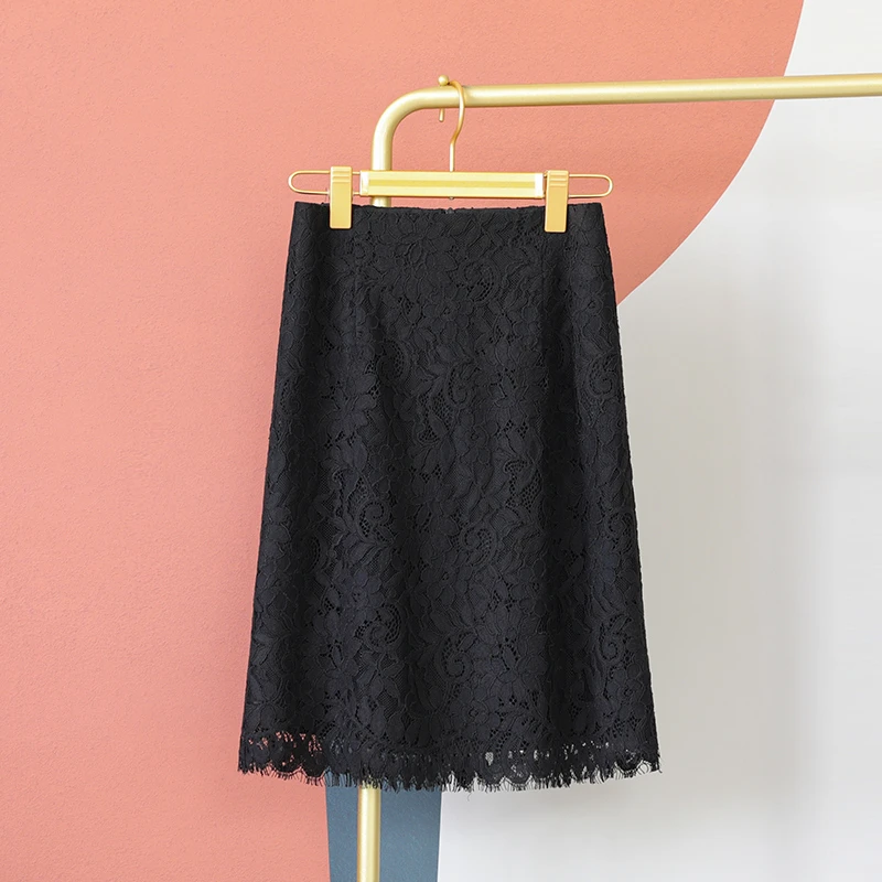 黑色镂空蕾丝半身裙包臀裙高腰显瘦中长款气质百搭小个子通勤中裙