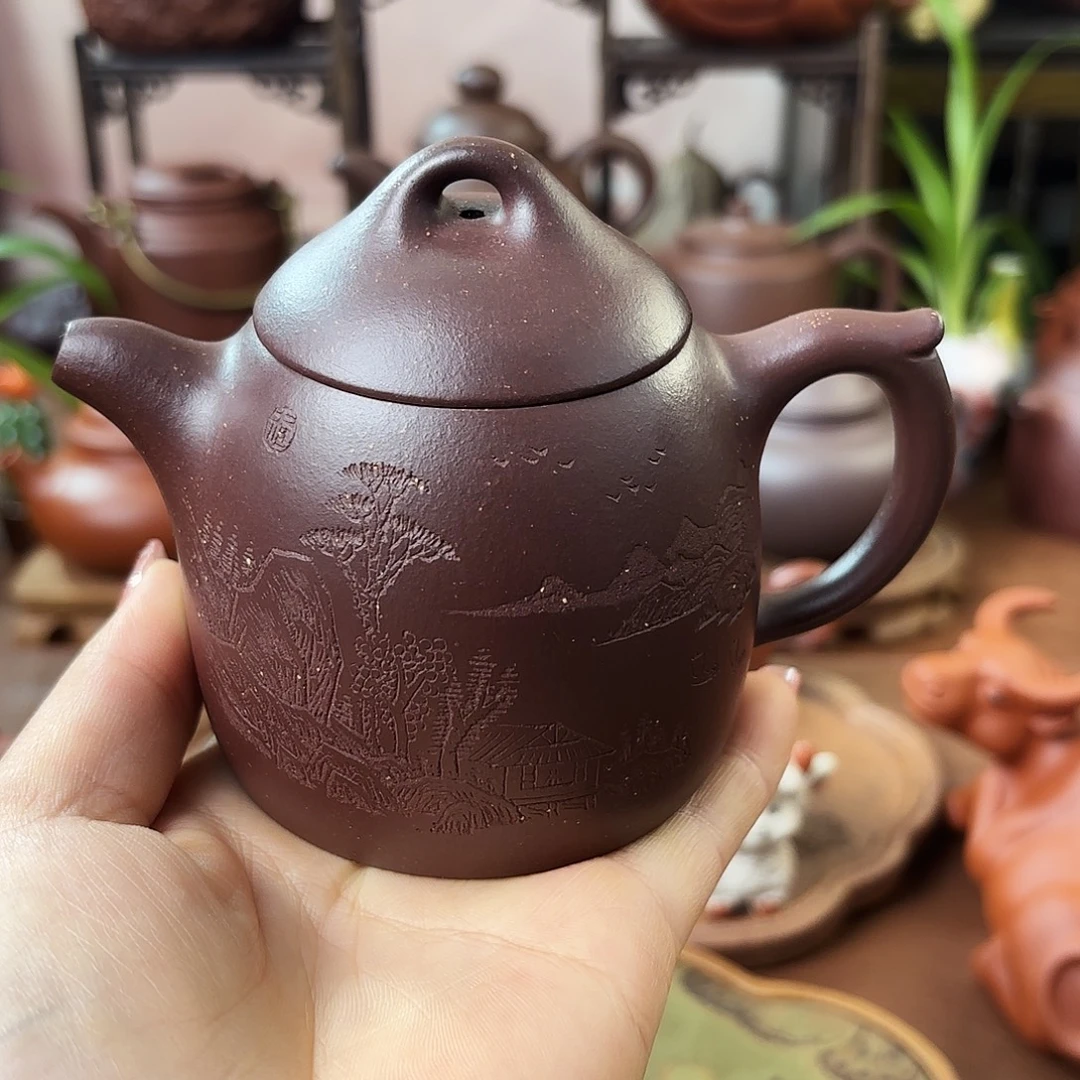 紫砂茶壶秦权老紫泥160cc