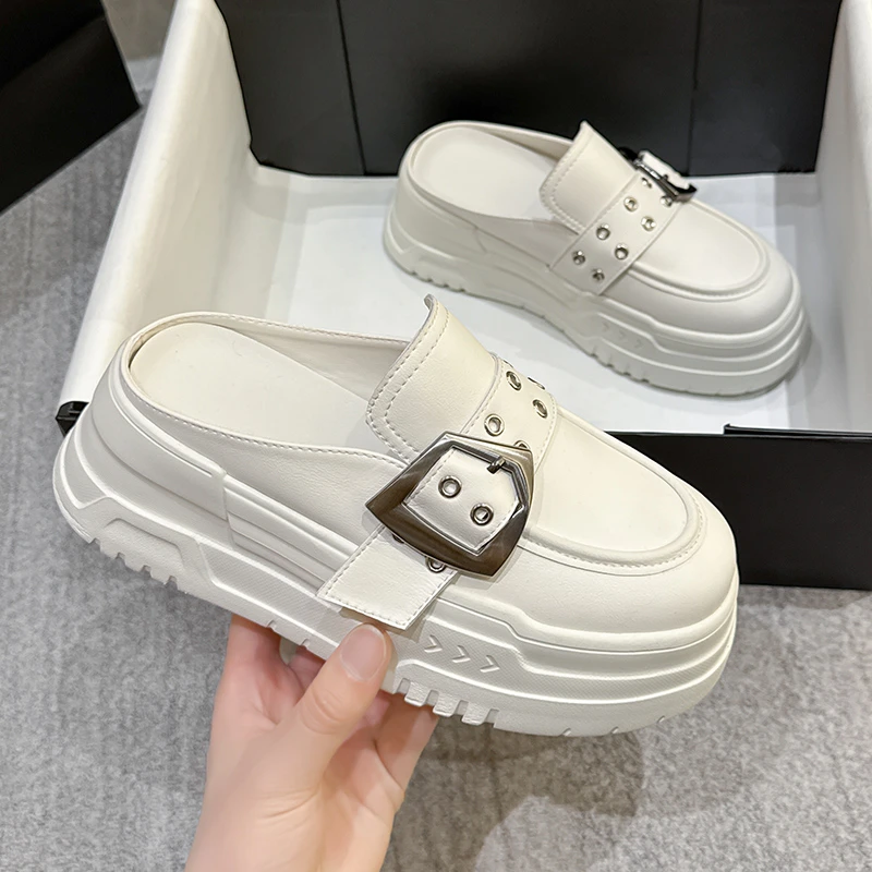 6cm厚底包头半拖鞋女夏外穿时尚松糕百搭一脚蹬凉拖网红小白鞋潮