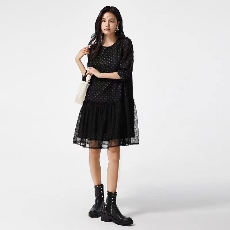 连衣裙夏季中袖中长裙宽松小香风时尚女装针织女士设计师
