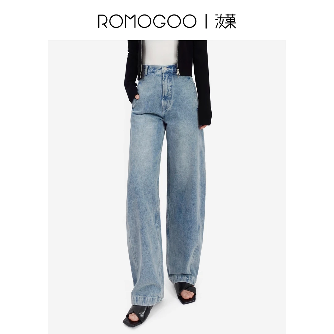 ROMOGOO【汝菓】全棉阔腿显瘦香蕉牛仔裤RG501112