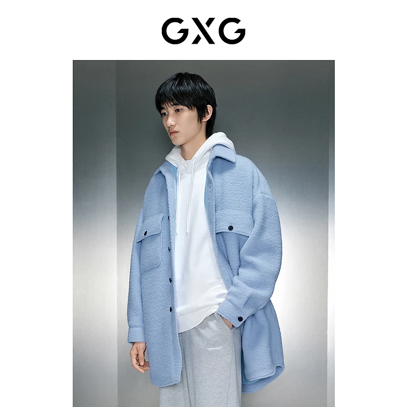 GXG男装 天蓝羊羔毛长款大衣 23年冬季#GEX12627544