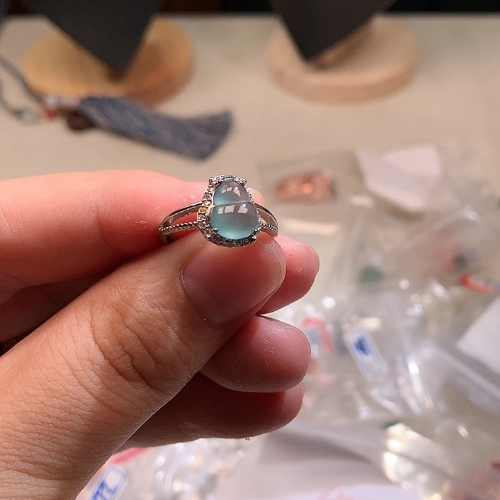 【闪购商品】翡翠戒指未镶嵌危料天空蓝葫芦