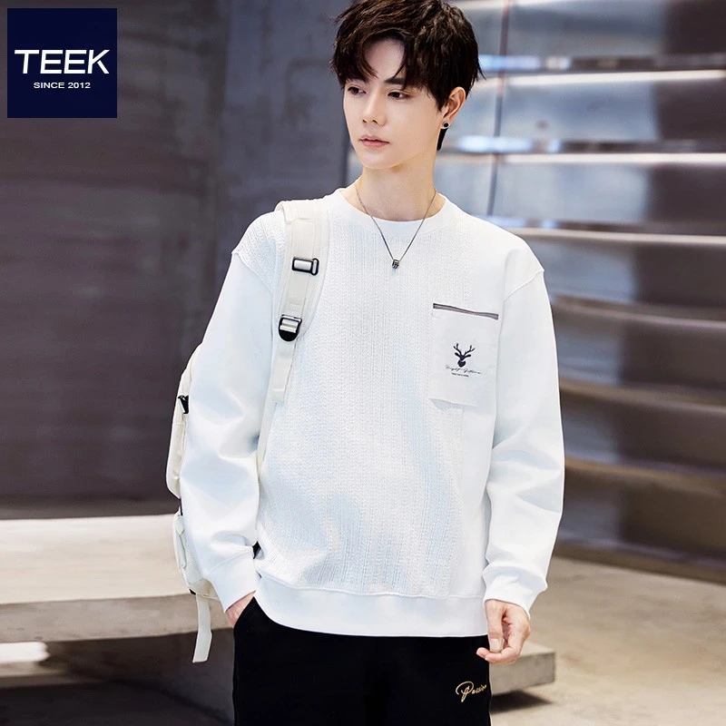 时尚百搭男士宽松卫衣2025秋季新款青少年麋鹿趣味印花男装上衣服