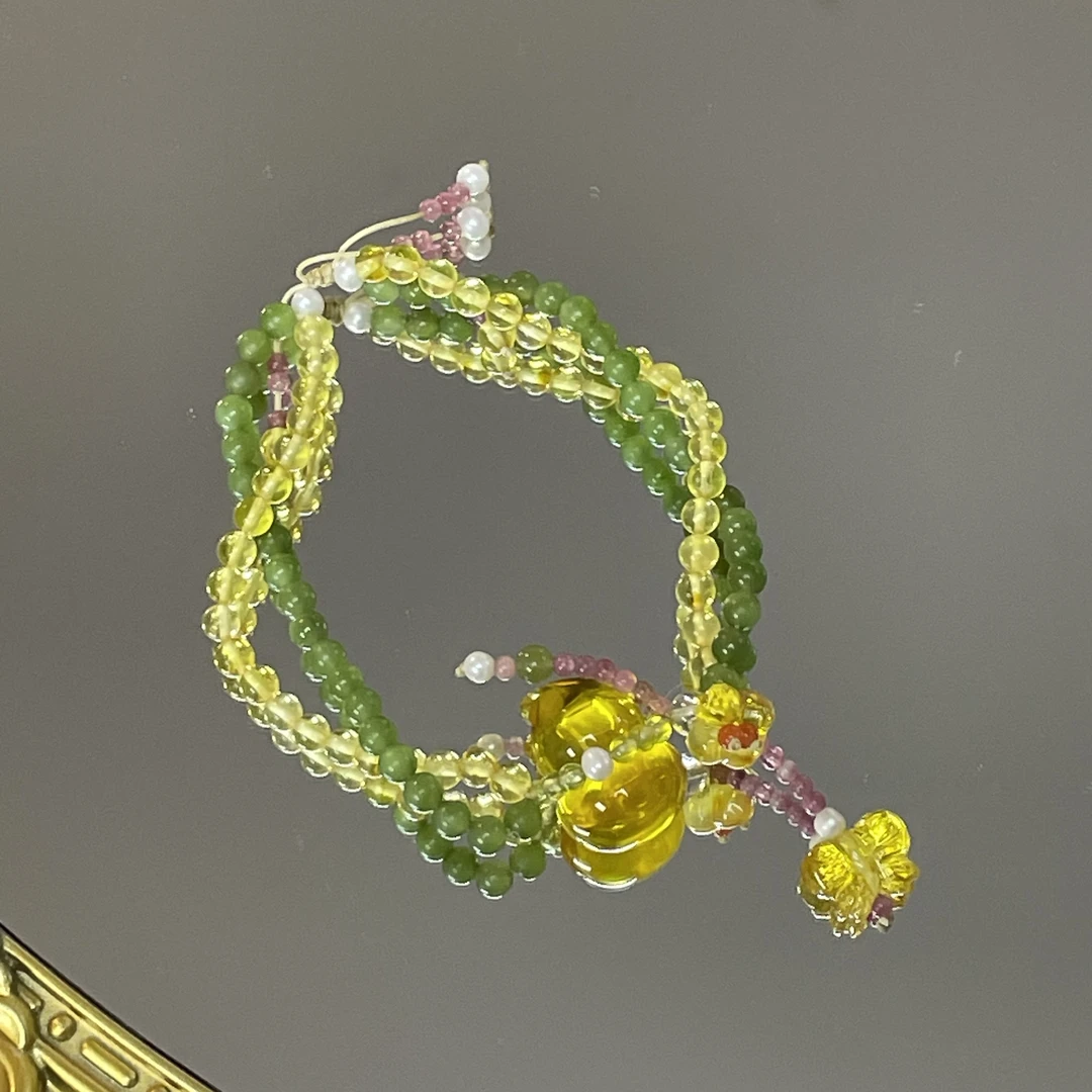 •天然琥珀蜜蜡金珀葫芦碧玉设计手链4mm B263 多样性发其一哦